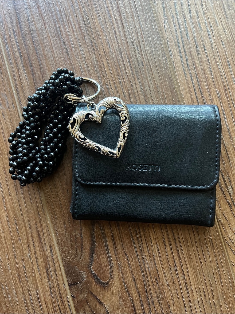 Rosetti Wrist Wallet with beaded bracelet and silver heart